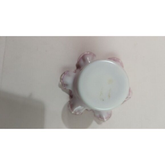 vintage Fenton Pink Ruffled Edge Milk Glass Vase 5.5" Pedestal Base Estate - Picture 9 of 9